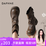 达芙妮堆堆靴女复古百搭秋季新款2024粗跟中跟短靴单靴雅丹风 棕色 35 (225mm) 标准码