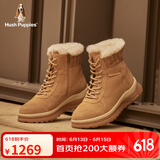 暇步士（Hush Puppies）雪地靴女士高帮厚底加绒休闲短靴51K42DD4 驼色 40