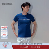 Calvin Klein Jeans夏季男女情侣中性年轻ck多色印花透气修身短袖T恤J320931 C5G-海军蓝 M （推荐130-145斤）