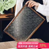 格娜斯茶盘实木茶托复古玻璃托盘家用点心盘茶点盘早餐盘海棠花茶水盘