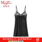 曼妮芬性感镂空吊带睡裙吊裙花卉刺绣女士家居服轻薄睡衣20310784 020 黑色 L 165/92A 165/92A