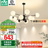 雷士（NVC）北欧现代魔豆分子客厅吊灯简约百搭餐厅吊灯卧室灯具灯饰全屋套餐 魔豆雅黑 12头分子灯【智能款】