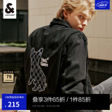 杰克·琼斯（JACK&JONES）春秋新款男装法斗犬上衣翻领棋盘格刺绣牛仔夹克外套男223357028 黑色 常规 黑色 M 175