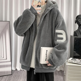 梵洛幽羊羔毛加绒加厚棉服男秋冬季情侣棉衣宽松潮流学生外套男潮牌棉袄 913-灰色 XL