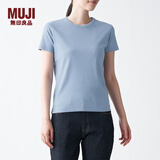 无印良品 MUJI 女式 双罗纹编织 圆领短袖T恤 BBA03A1S 蓝色 L