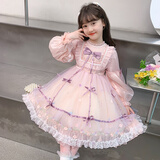 芭米诺女童洛丽塔公主裙冬装儿童lolita生日连衣裙小女孩裙子 粉色 140