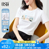 欧莎（OSA）白色短款T恤女士夏季新款衣服短袖印花显瘦正肩上衣体恤修身 白色 L