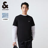 杰克·琼斯（JACK&JONES）25年男装短袖T恤男夏季舒适男士T恤凉感多色半袖纯色水洗不易走形 黑色E40 XL 185