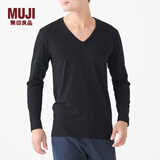 无印良品 MUJI 男式 使用了棉的冬季内衣V领长袖T恤 69AA453 打底衫打底衣 黑色 S