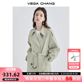 VEGA CHANG风衣外套女2025年春秋新款中长款高级感纯色大衣 豆沙绿 M