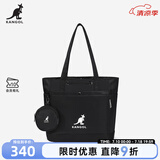 KANGOL官方中号托特包单肩手提包防泼水多功能实用健身包上课通勤有底撑 黑色