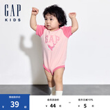 Gap婴儿夏季纯棉印花撞色短袖连体衣儿童装包屁衣505609 粉色505609 90cm (18-24月)亚洲尺码