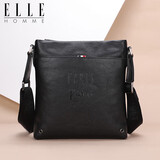 ELLE HOMME 商务男士单肩包 头层牛皮时尚斜挎包大容量竖款男包01941黑色生日礼物送男友