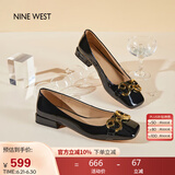 NINE WEST/玖熙低跟单鞋牛漆皮浅口方头金属饰扣工作女鞋NF445006FK 黑色38
