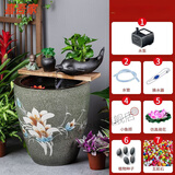 喜吾家景德镇陶瓷鱼缸特大号水缸荷花缸养锦鲤缸流水器家用客厅落地缸 【复古玉兰】缸+黑色流水 缸直径43厘米 缸高47厘米