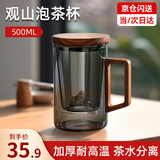 天喜（TIANXI）观山茶水分离杯玻璃高颜值办公室泡茶杯子耐高温过滤喝水茶道杯 【观山泡茶杯】青灰木把-500ml
