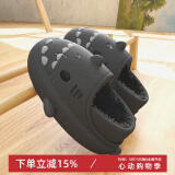 迟到时光鲨鱼棉拖鞋男冬季包跟室内家用保暖居家居防水棉拖鞋情侣棉鞋女冬 远山灰 42-43 【标准码】