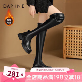 达芙妮官方 过膝长靴2024秋冬新款女靴厚底显瘦骑士靴显腿长筒靴子女 黑色（内里薄绒款） 40