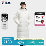 FILA 斐护科技|斐乐女装长款羽绒服冬季休闲简约连帽保暖羽绒外套 云菇白-WT 165/84A/M