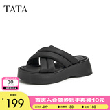 他她（TATA）云朵拖鞋黑色厚底一字带女鞋外穿松糕底凉拖新款WBS01BT3 黑色 38