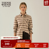 Teenie Weenie小熊女装春季简约户外运动风磨毛格纹衬衫长袖衬衣女 卡其色 XS (155)