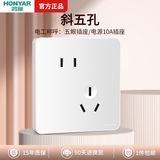 鸿雁X5插座面板开关三孔五孔六孔十孔一开双开双控空调防水 X5白色 斜五孔插座