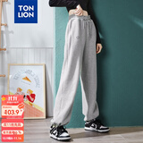 唐狮春夏季新款女休闲裤显瘦高腰抽绳束脚运动裤子女 加绒款/浅麻灰 M