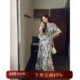 三吉黑花【三笙月】国风新中式金丝薄纱连衣裙子女夏2025新款漂亮 黑白 L