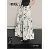 阔色（kuose）新中式国风水墨阔腿裤女春夏季新款宽松休闲慵懒风裙裤 花色 M