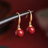 小银匠S925银耳环女款新中式国风朱砂耳饰复古耳坠耳钉耳钩女友新年礼物