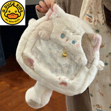 G.DUCKKIDS女包可爱猫咪毛毛双肩包2025新款小众学生通勤背包大容量毛绒痛包 白色小猫