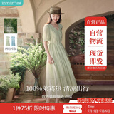 茵曼（INMAN）法式连衣裙女夏季显瘦遮肚灯笼袖抽绳收腰公主长裙子 水沫绿 S 