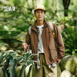 森马外套男秋季三防格子肌理大口袋工装上衣绣花夹克109524108110