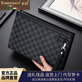 洛斯伯里男士手拿包商务手包男大容量休闲手抓信封包横款手拎夹包轻奢男包 黑色-礼盒装 29*20*5cm(10英寸)