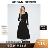 UR秋季新款女装法式气质赫本风显瘦长袖连衣裙UYV740012 黑色 M