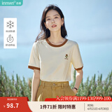 茵曼（INMAN）【冰氧吧】凉感撞色圆领短袖T恤春夏季女装小个子时尚上衣 浅杏色 S
