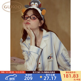 果壳（Gukoo）睡衣男女士情侣家居服内衣套装春秋睡衣女A 女士-小企鹅条纹套装 100%棉 L