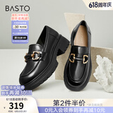 百思图秋商场同款软羊皮松糕厚底英伦风乐福小皮鞋女TFW29CA2 黑色 35