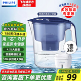 飞利浦（PHILIPS）净水壶 滤水壶 家用过滤壶 厨房自来水过滤器 滤水器 过滤器滤芯 便携净水杯 AWP2814蓝色/白色 【4.2L蓝色】一壶3芯专家版