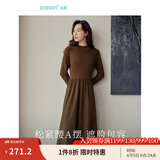 茵曼（INMAN）灯芯绒连衣裙春秋女装新品长袖休闲针织礼服中长裙子 咖啡色 S