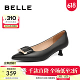 百丽（Belle）方扣高跟鞋女商场同款羊皮细跟单鞋Z2N2DCQ3 黑色 36 (230mm)