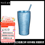 TAIC 太可钛度纯钛水杯带盖带吸管敞口杯茶杯双层真空防烫隔热咖啡杯 莫奈·瀚海蓝420ml 420ml