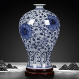 傲世景德镇陶瓷器仿古中式青花瓷花瓶工艺品客厅摆件博古架办公室装饰 手绘官窑裂纹梅瓶+底座+证书