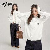 MJ STYLE圆领针织毛衣开衫女2026年秋冬薄款蝴蝶结刺绣设计感甜美休闲上衣