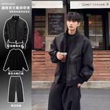 主意范（ZHUYIFAN）夹克男三防飞行秋冬加绒加厚整套立领棒球服外套短款工装冲锋衣潮 【黑夹克+黑长袖+黑西裤】三件套 XL 130-150斤