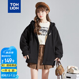唐狮（TonLion）2025针织外套女休闲卫衣开衫连帽上衣 无绒款黑色/二批 L