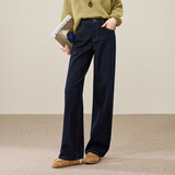 ESE-Y加绒复古直筒牛仔裤女2025年冬季新款保暖显瘦窄版阔腿裤子 深蓝色-薄绒-小个子 28