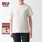 无印良品（MUJI） 女式 双罗纹编织 T恤 休闲百搭 短袖女夏季薄荷曼波风 浅灰色条纹 2S XS
