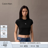 Calvin KleinJeans25春夏新款女士简约刺绣时尚ck辣妹正肩罗纹短袖T恤47AB212 UB1-太空黑 M