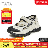 他她（TATA）厚底休闲运动凉鞋女外穿魔术贴沙滩凉鞋夏新WM501BH4 白/黑 36